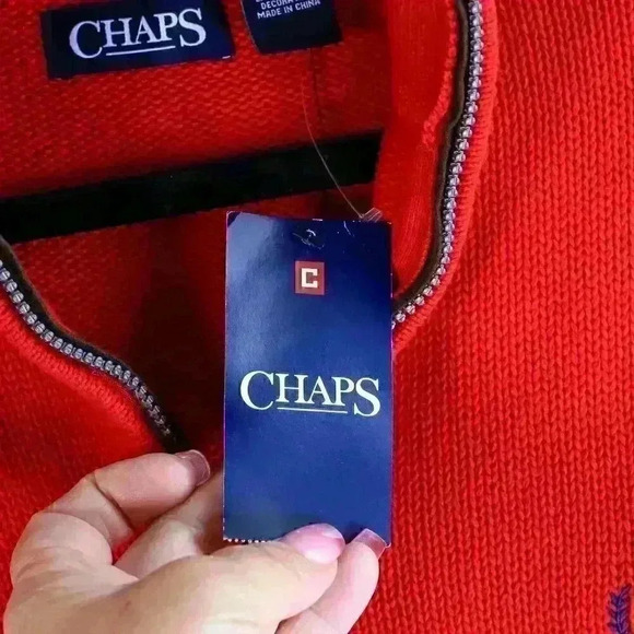 NWT Chaps Size M Red 100% Cotton 1/4 zip mock neck sweater - Picture 6 of 14